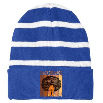 Afro Melanin Juneteenth Black History Black Magic Gift Striped Beanie with Solid Band