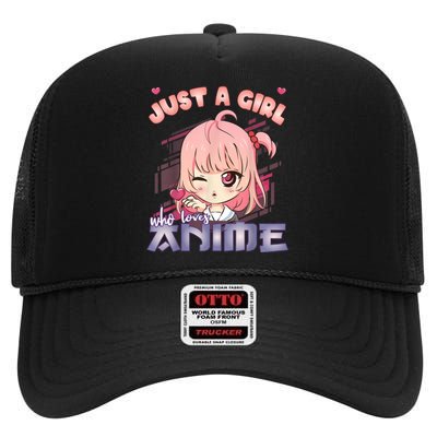 Anime Merch Just A Girl Who Loves Anime Anime Girl Manga High Crown Mesh Back Trucker Hat