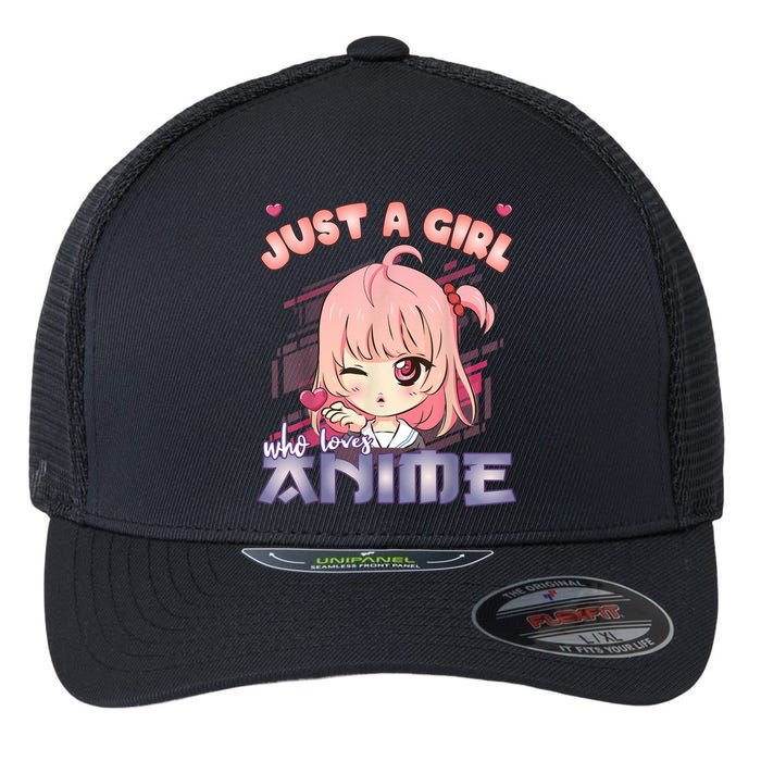 Anime Merch Just A Girl Who Loves Anime Anime Girl Manga Flexfit Unipanel Trucker Cap