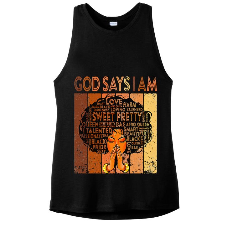 Afro Melanin Juneteenth Black History God Says I Am Ladies PosiCharge Tri-Blend Wicking Tank