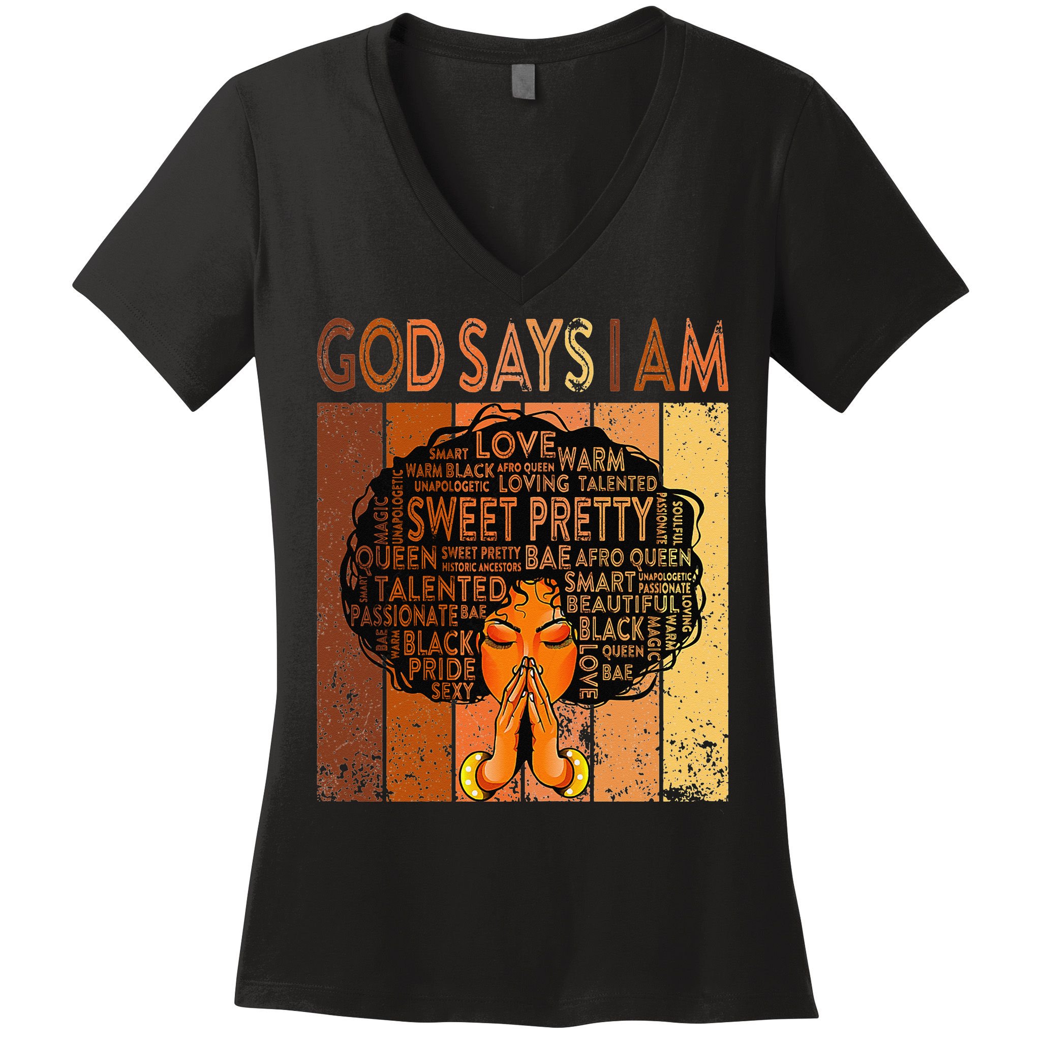 Afro Melanin Juneteenth Black History God Says I Am Women's V-Neck T-Shirt