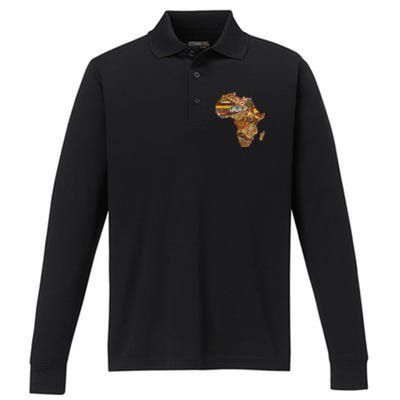 Africa Map Kente Cloth Black History Month Afro Africa Pride Performance Long Sleeve Polo