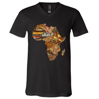 Africa Map Kente Cloth Black History Month Afro Africa Pride V-Neck T-Shirt