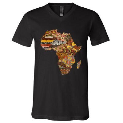 Africa Map Kente Cloth Black History Month Afro Africa Pride V-Neck T-Shirt