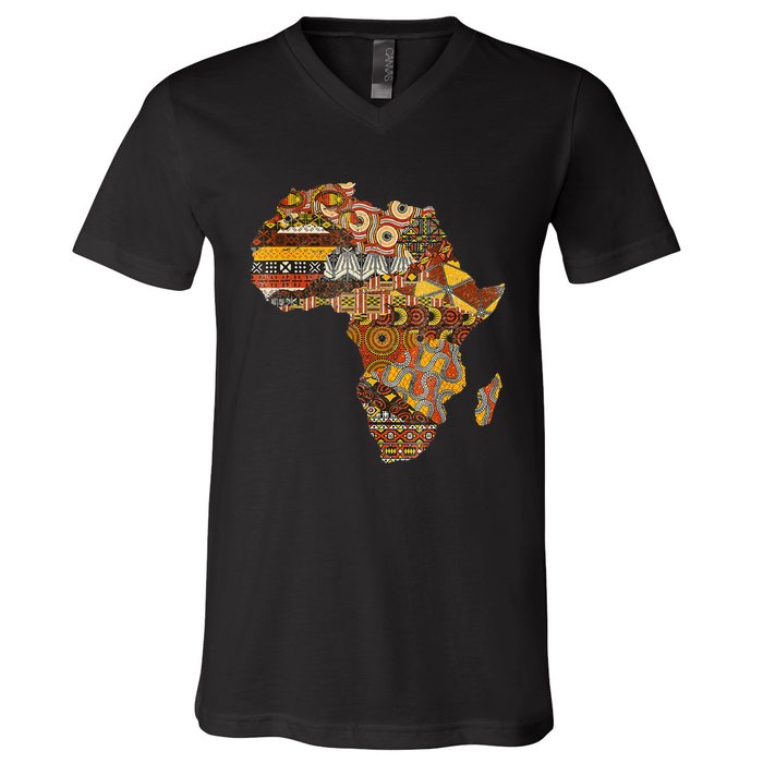 Africa Map Kente Cloth Black History Month Afro Africa Pride V-Neck T-Shirt