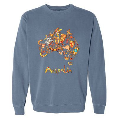 Australia Map Koalas Kangaroos Boomerangs Sydney Opera Garment-Dyed Sweatshirt