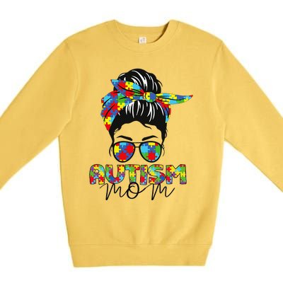 Autism Mom Life Messy Bun Sunglasses Bandana Mother’s Day Premium Crewneck Sweatshirt