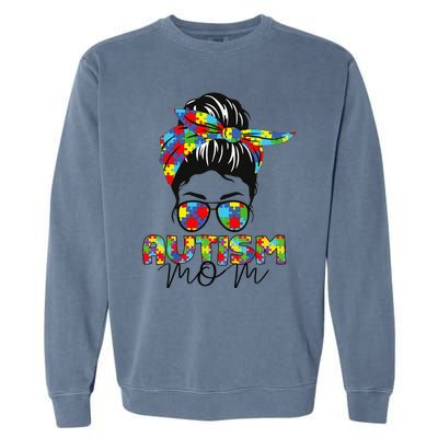 Autism Mom Life Messy Bun Sunglasses Bandana Mother’s Day Garment-Dyed Sweatshirt