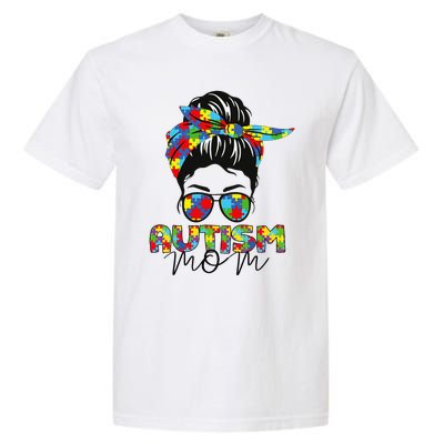 Autism Mom Life Messy Bun Sunglasses Bandana Mother’s Day Garment-Dyed Heavyweight T-Shirt