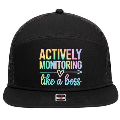 Actively Monitoring Like A Boss State Testing Day Teacher 7 Panel Mesh Trucker Snapback Hat