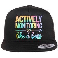 Actively Monitoring Like A Boss State Testing Day Teacher Flat Bill Trucker Hat