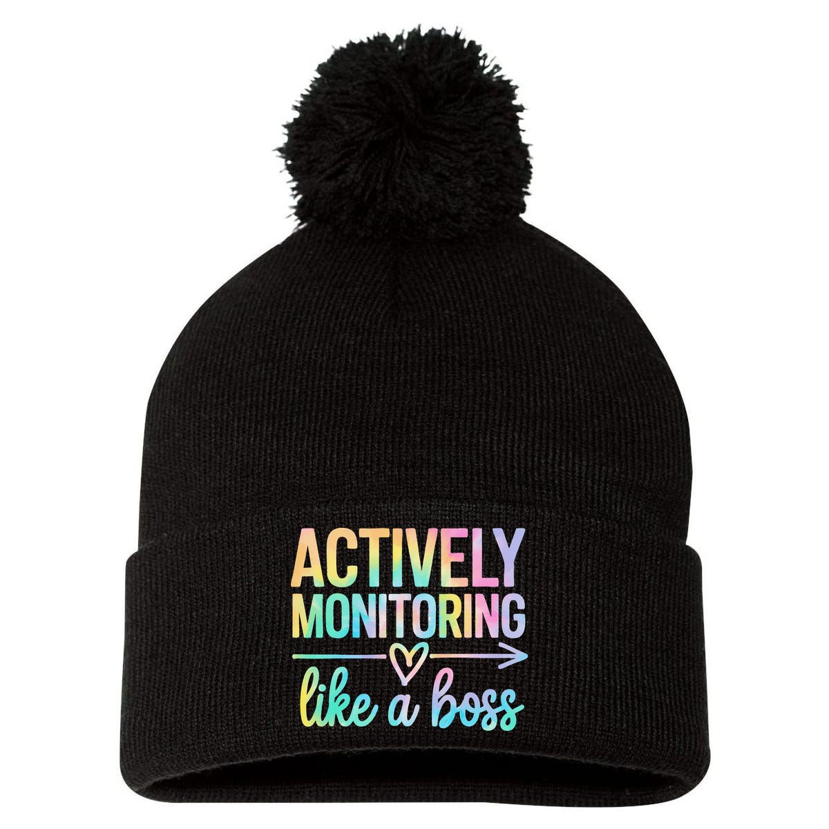 Actively Monitoring Like A Boss State Testing Day Teacher Pom Pom 12in Knit Beanie