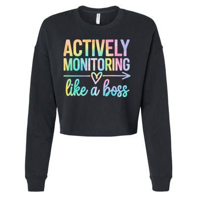 Actively Monitoring Like A Boss State Testing Day Teacher Cropped Pullover Crew
