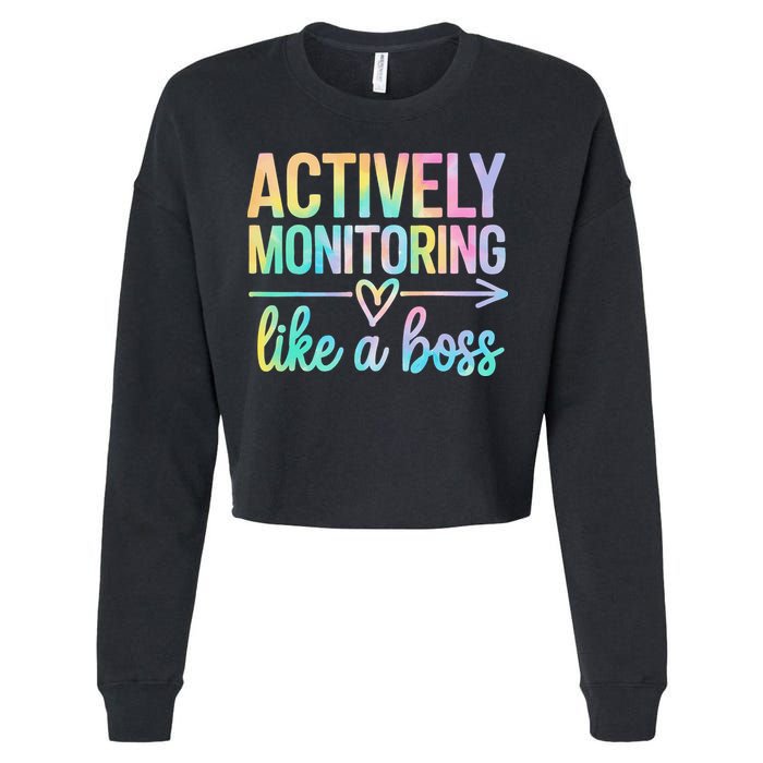 Actively Monitoring Like A Boss State Testing Day Teacher Cropped Pullover Crew