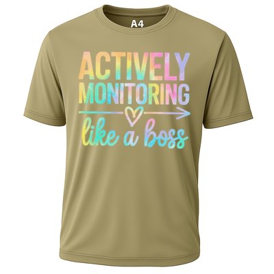 Actively Monitoring Like A Boss State Testing Day Teacher Cooling Performance Crew T-Shirt