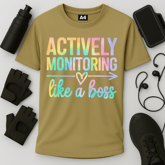 Actively Monitoring Like A Boss State Testing Day Teacher Cooling Performance Crew T-Shirt
