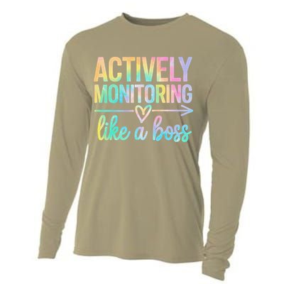 Actively Monitoring Like A Boss State Testing Day Teacher Cooling Performance Long Sleeve Crew