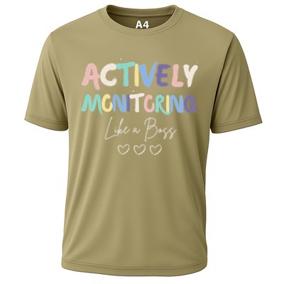 Actively Monitoring Like A Boss State Testing Day Teacher Cooling Performance Crew T-Shirt