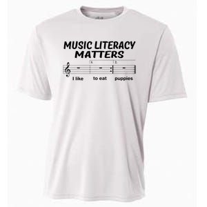 Awesome Music Literacy Matters I Like To Eat Puppies Cooling Performance Crew T-Shirt