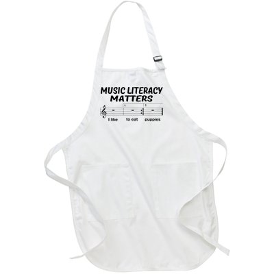 Awesome Music Literacy Matters I Like To Eat Puppies Full-Length Apron With Pockets