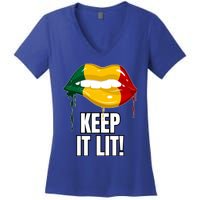 Authentic Melanin Lips Keep It Lit And Unapologetic Design Funny Gift Women's V-Neck T-Shirt