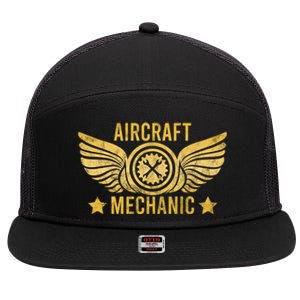 Aircraft Mechanic Logo Badge Aviation Gift 7 Panel Mesh Trucker Snapback Hat