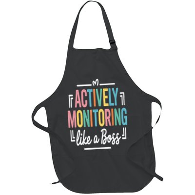 Actively Monitoring Like A Boss Motivational Testing Day Full-Length Apron With Pockets