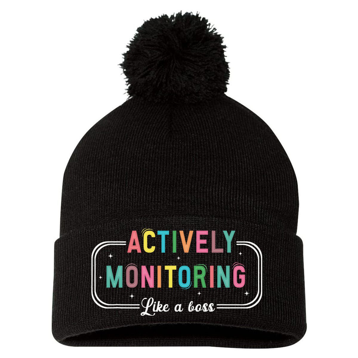 Actively Monitoring Like A Boss State Testing Teacher Pom Pom 12in Knit Beanie