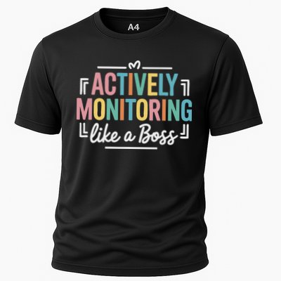 Actively Monitoring Like A Boss State Testing Day Teacher Cooling Performance Crew T-Shirt