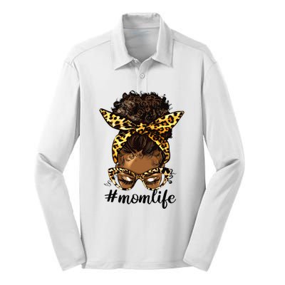 Afro Mom Life Messy Bun American Black Mom Mother’s Day Silk Touch Performance Long Sleeve Polo