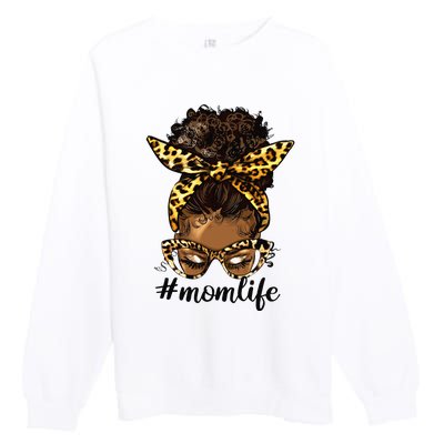 Afro Mom Life Messy Bun American Black Mom Mother’s Day Premium Crewneck Sweatshirt