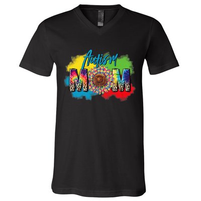 Autism Mother Leopard Print Autistic Autism Mom V-Neck T-Shirt