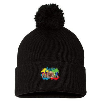 Autism Mother Leopard Print Autistic Autism Mom Pom Pom 12in Knit Beanie