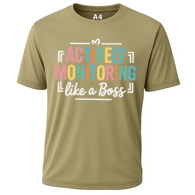 Actively Monitoring Like A Boss State Testing Day Teacher Gift Cooling Performance Crew T-Shirt