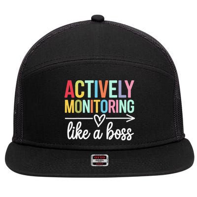 Actively Monitoring Like A Boss State Testing Day Teacher 7 Panel Mesh Trucker Snapback Hat