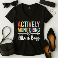 Actively Monitoring Like A Boss State Testing Day Teacher Women's V-Neck T-Shirt