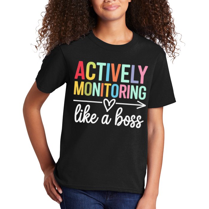 Actively Monitoring Like A Boss State Testing Day Teacher Kids T-Shirt