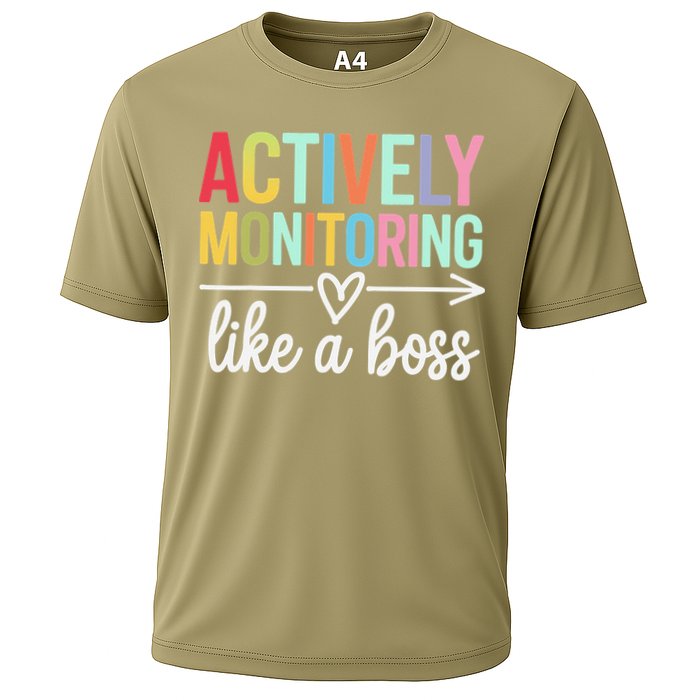 Actively Monitoring Like A Boss State Testing Day Teacher Cooling Performance Crew T-Shirt