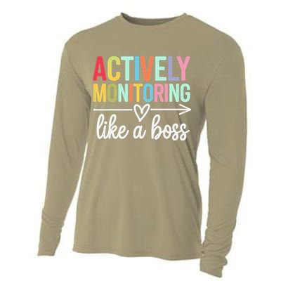 Actively Monitoring Like A Boss State Testing Day Teacher Cooling Performance Long Sleeve Crew
