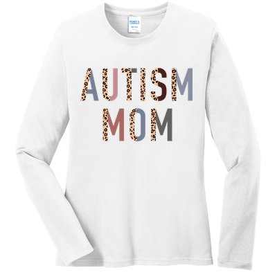 Autism Mom Leopard Print Ladies Long Sleeve Shirt