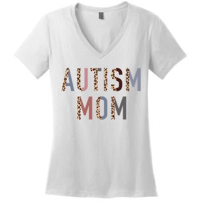 Autism Mom Leopard Print Women's V-Neck T-Shirt