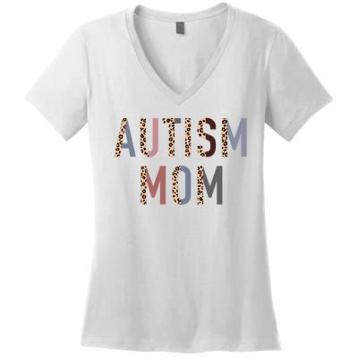 Autism Mom Leopard Print Women's V-Neck T-Shirt