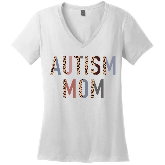 Autism Mom Leopard Print Women's V-Neck T-Shirt
