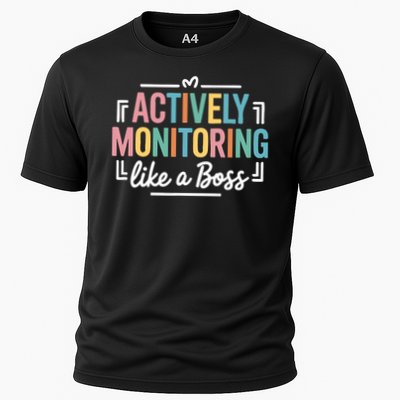 Actively Monitoring Like A Boss State Testing Day Teacher Cooling Performance Crew T-Shirt