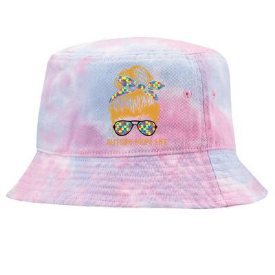 Autism Mom Life Messy Bun Gift Autism Mom Cute Gift Tie-Dyed Bucket Hat