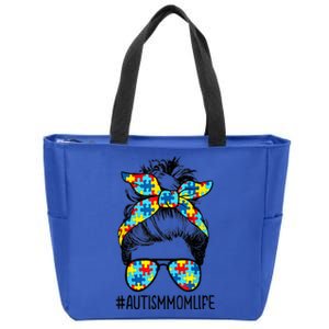 Autism Mom Life Messy Bun Sunglasses Bandana Mothers Day Great Gift Zip Tote Bag