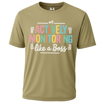 Actively Monitoring Like A Boss State Testing Day Teacher Cooling Performance Crew T-Shirt