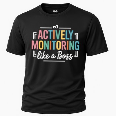 Actively Monitoring Like A Boss State Testing Day Teacher Cooling Performance Crew T-Shirt