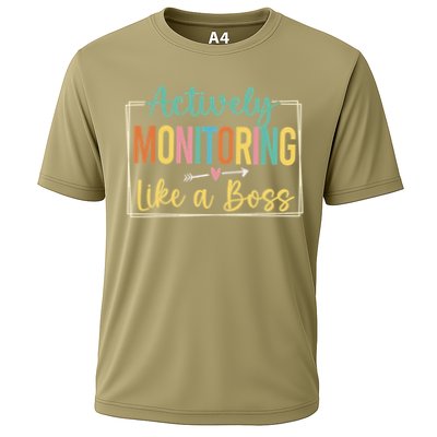 Actively Monitoring Like A Boss State Testing Day Teacher Cooling Performance Crew T-Shirt