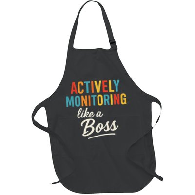 Actively Monitoring Like A Boss Funny Teacher Testing Day Full-Length Apron With Pockets